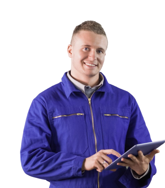 Man In Blue Jacket Holding A Tablet Man In Blue Jacket Holding A Tablet